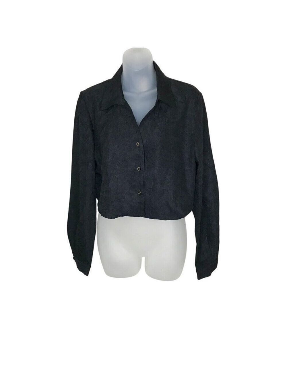 House Of Harlow 1960 Black Cropped Button Down Blouse Size M
